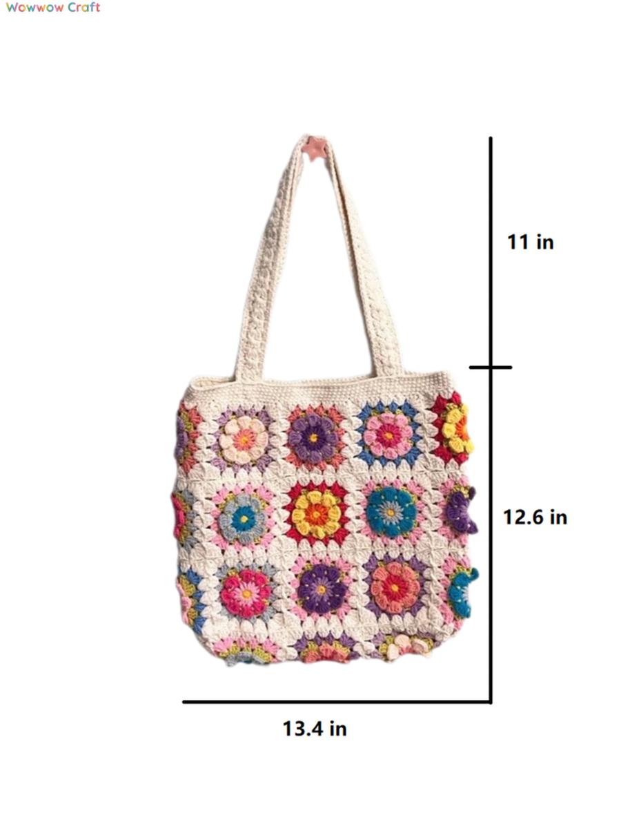 Shoulder Bags,Totes,Handmade Crochet Bags,Flower Splicing Granny Square Tote crocheted with Snow Fairy Yarn - High quality handmade crocheted shoulder bag